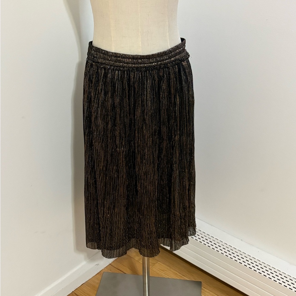 Zara Basic Collection Black Gold Metallic Flounce Midi A-line Skirt Size Large - Picture 11 of 12